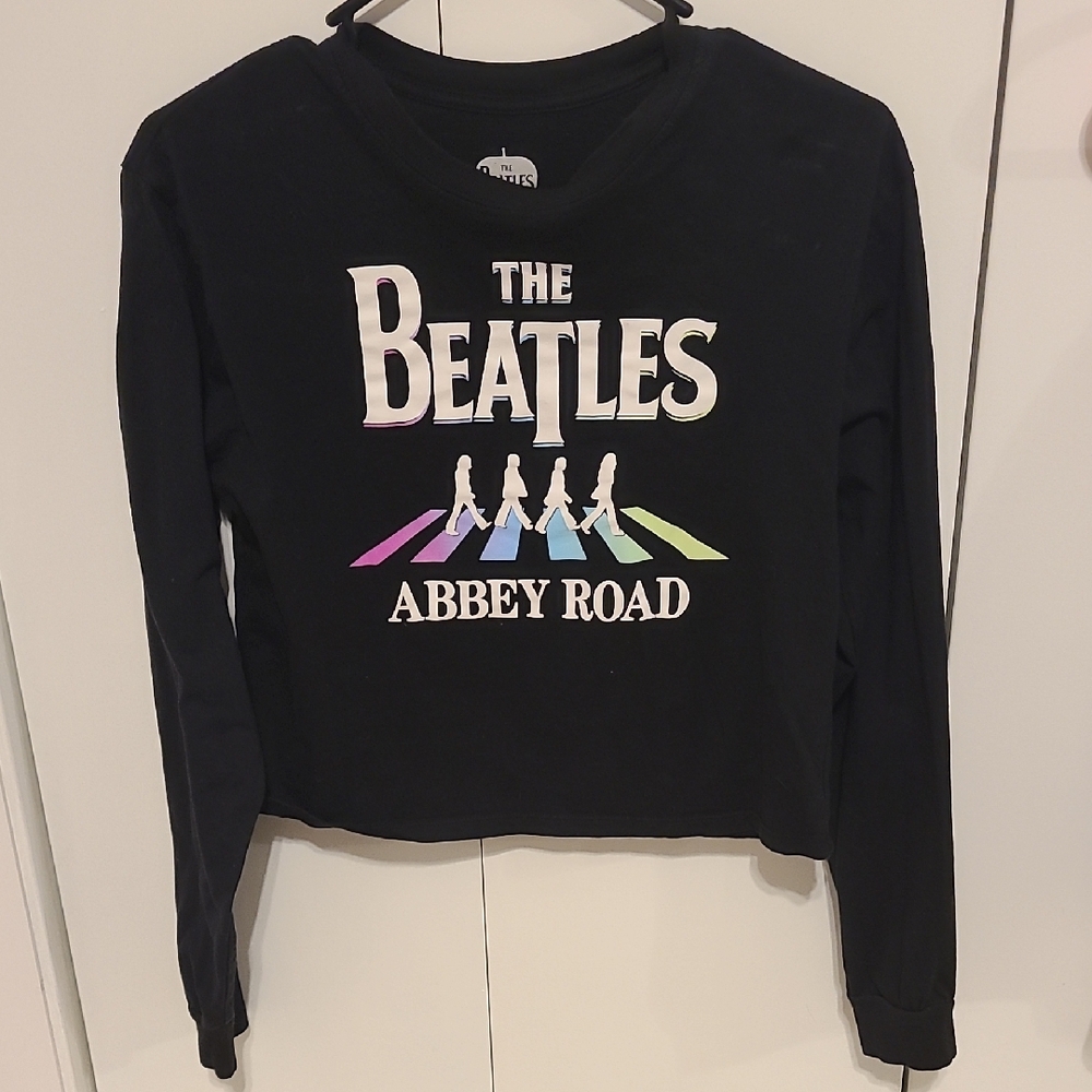 Long Sleeve Crop Black Beatles Graphic Shirt